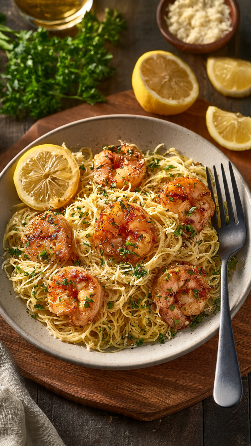 Lemon Parmesan Angel Hair Pasta with Shrimp